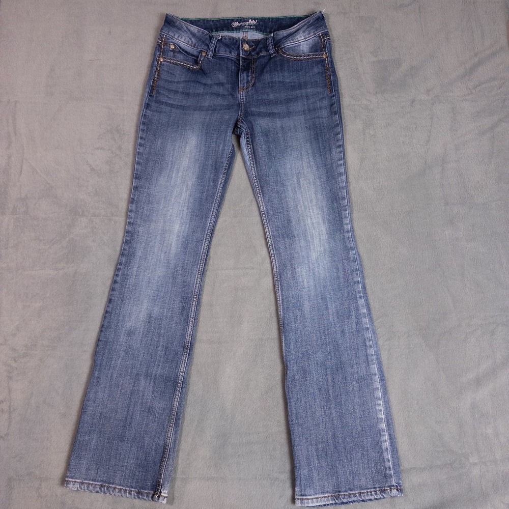 Wrangler Bootcut Jeans Womens 7x34 Blue Excellent Embroidered Low Rise 07MWZDW